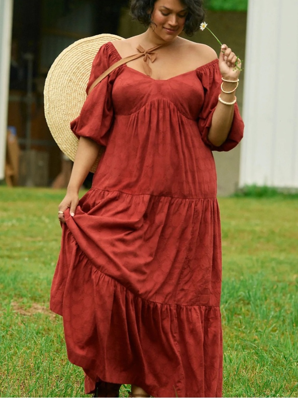 Anthropologie Blossom Tiered Maxi Dress in Rust Red